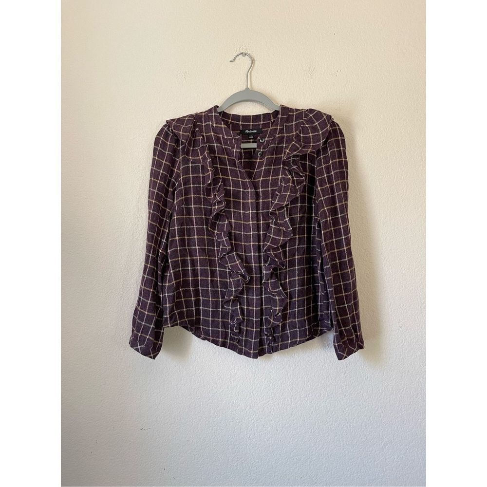 Madewell Wool Windowpane Ruffle Button Front Blou… - image 1